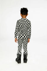 One Piece Thermal Underwear White Checkered Print