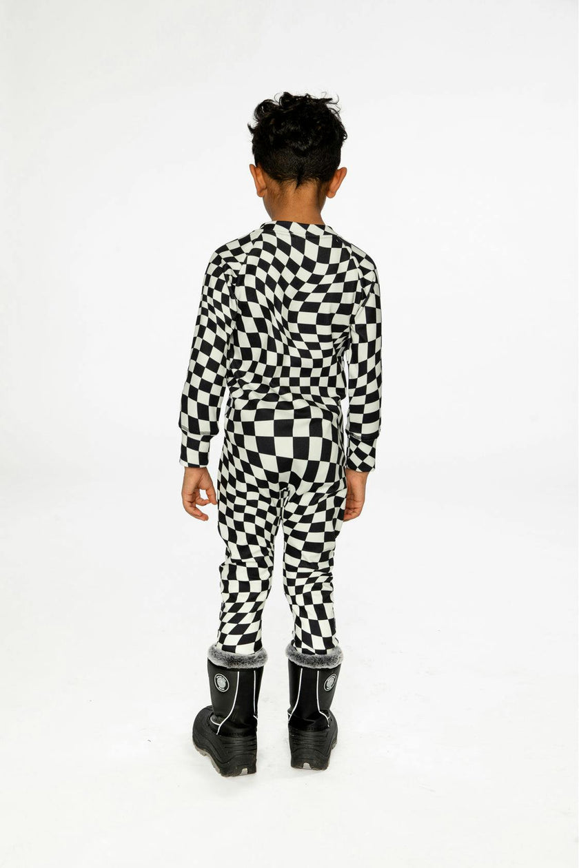 One Piece Thermal Underwear White Checkered Print