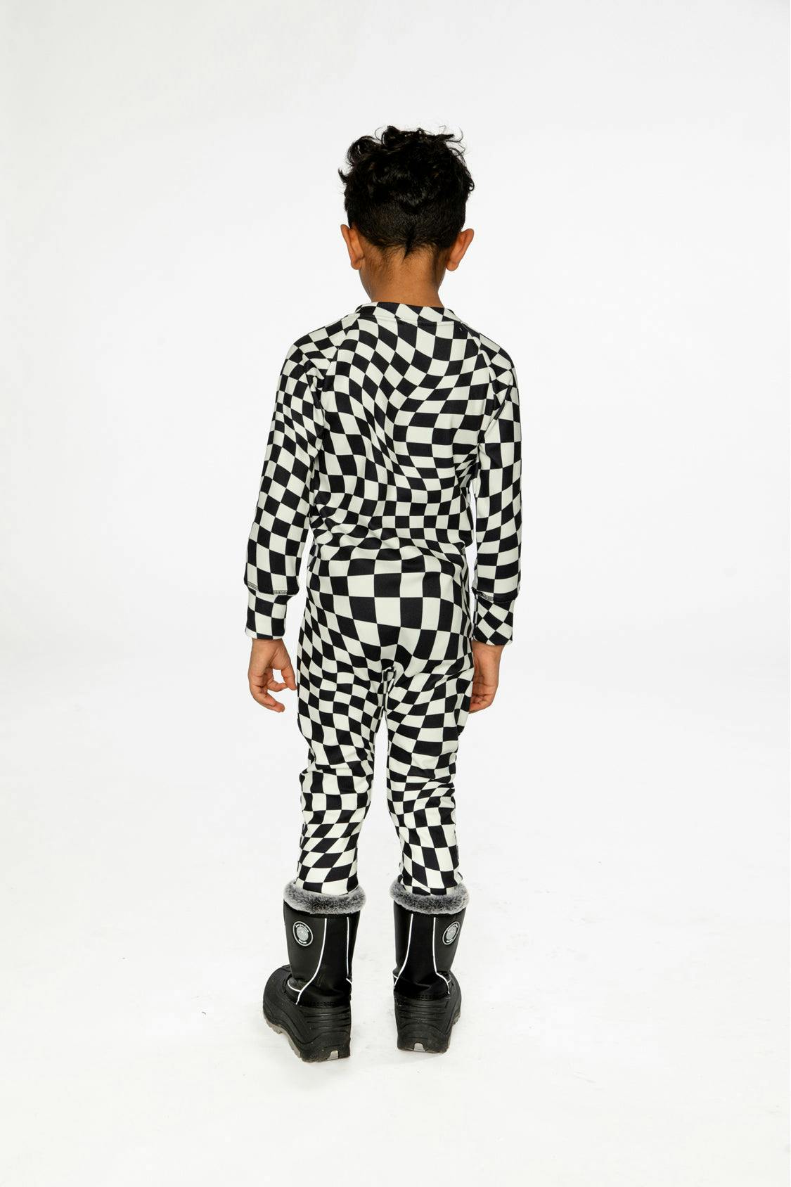 One Piece Thermal Underwear White Checkered Print