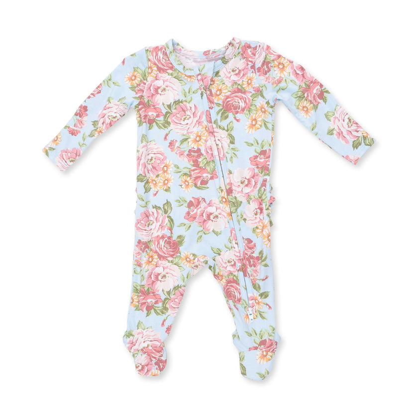 Angeline Floral - 2 Way Ruffle Back Zipper Footie