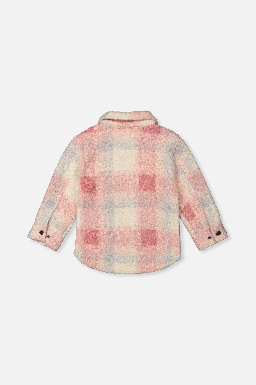 Zipped Plaid Overshirt With Chest Pockets Beige And Pink Plaid