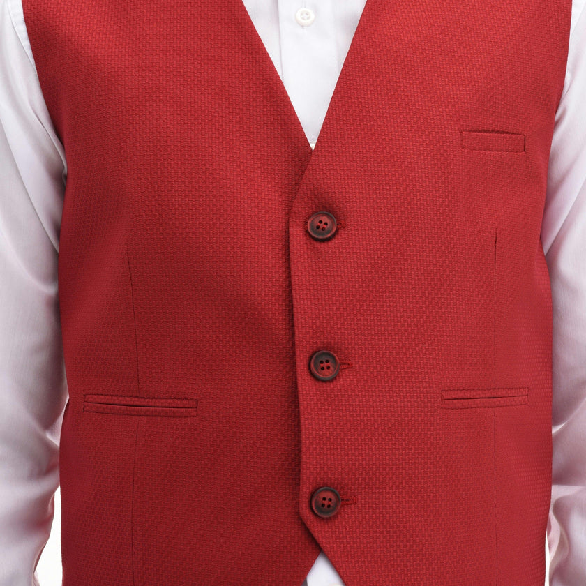 Red Solid Vest & Bowtie