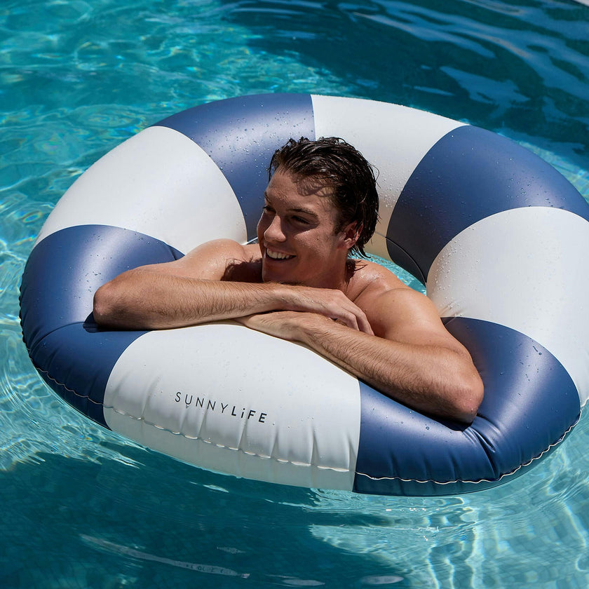 Tube Pool Ring: Navy Stripe