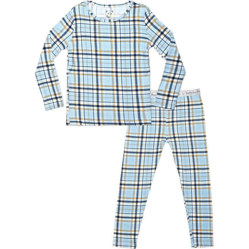 Holiday Plaid Blue Bamboo Kids Pajamas