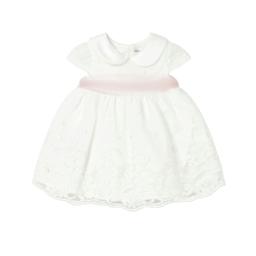White Baby Dress With Embroidered Skirt