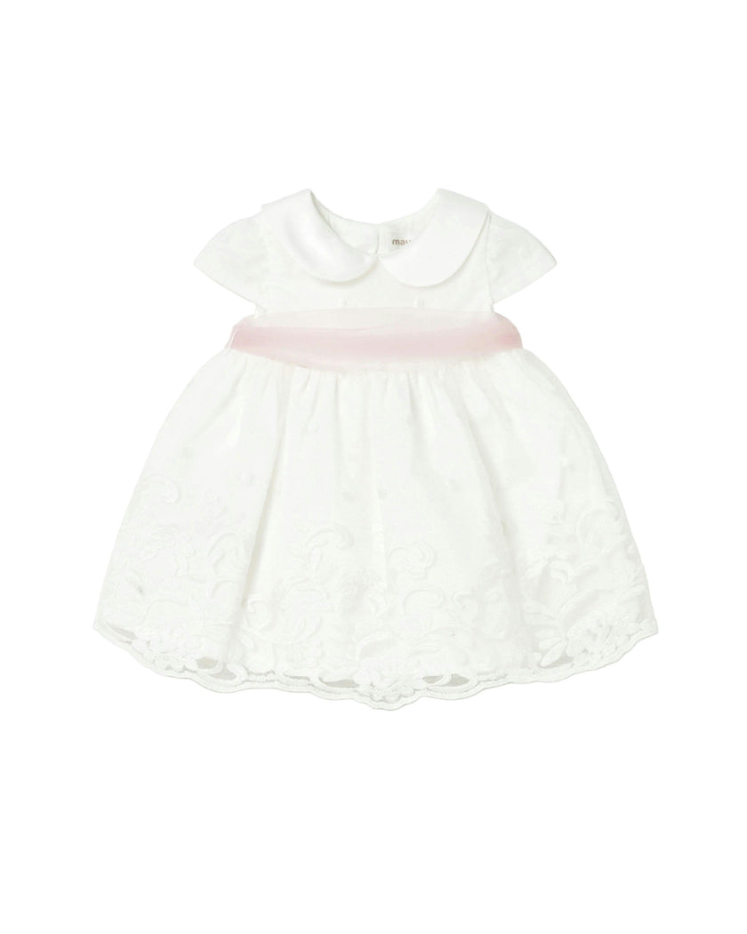 White Baby Dress With Embroidered Skirt
