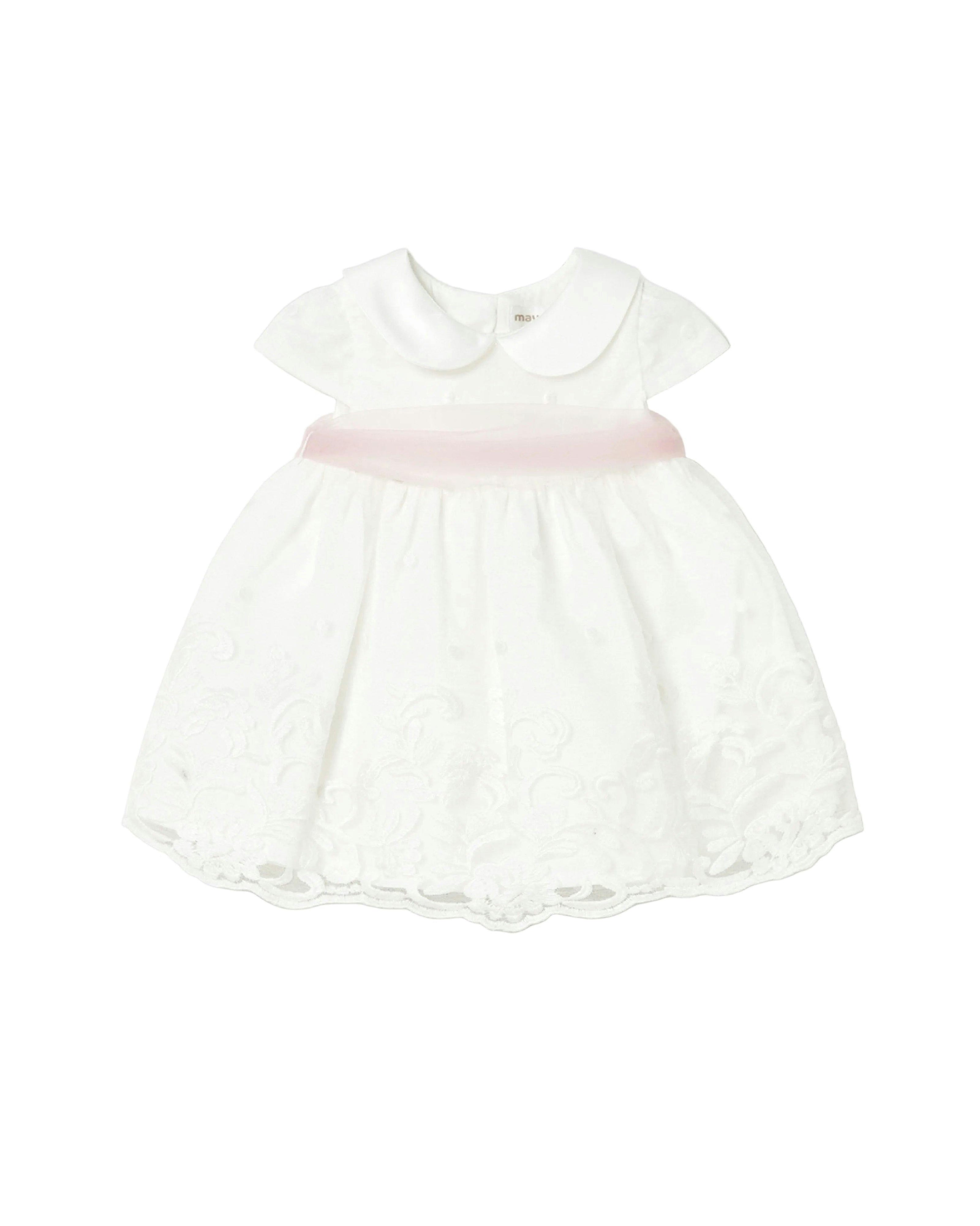 White Baby Dress With Embroidered Skirt