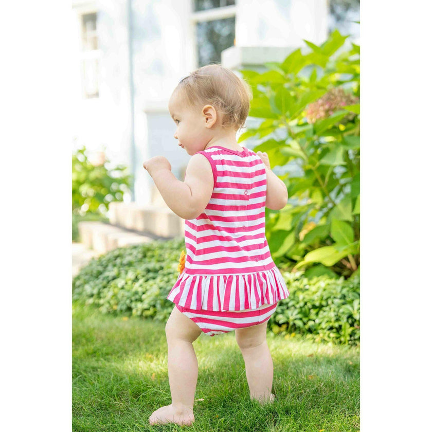 Stripe Knit Romper With Flower