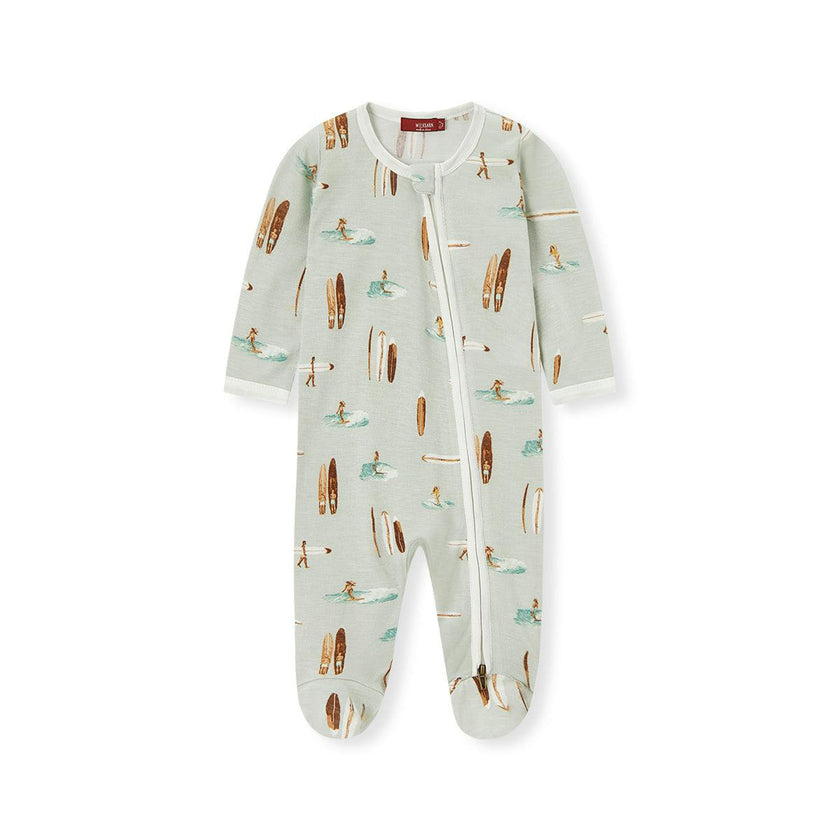 Vintage Surf Bamboo Zipper Footed Romper
