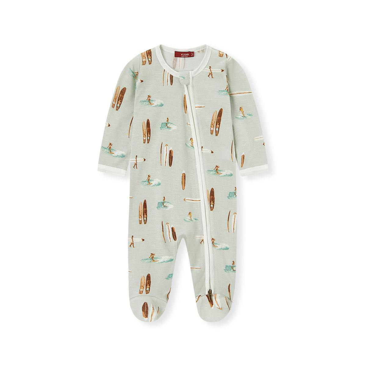 Vintage Surf Bamboo Zipper Footed Romper