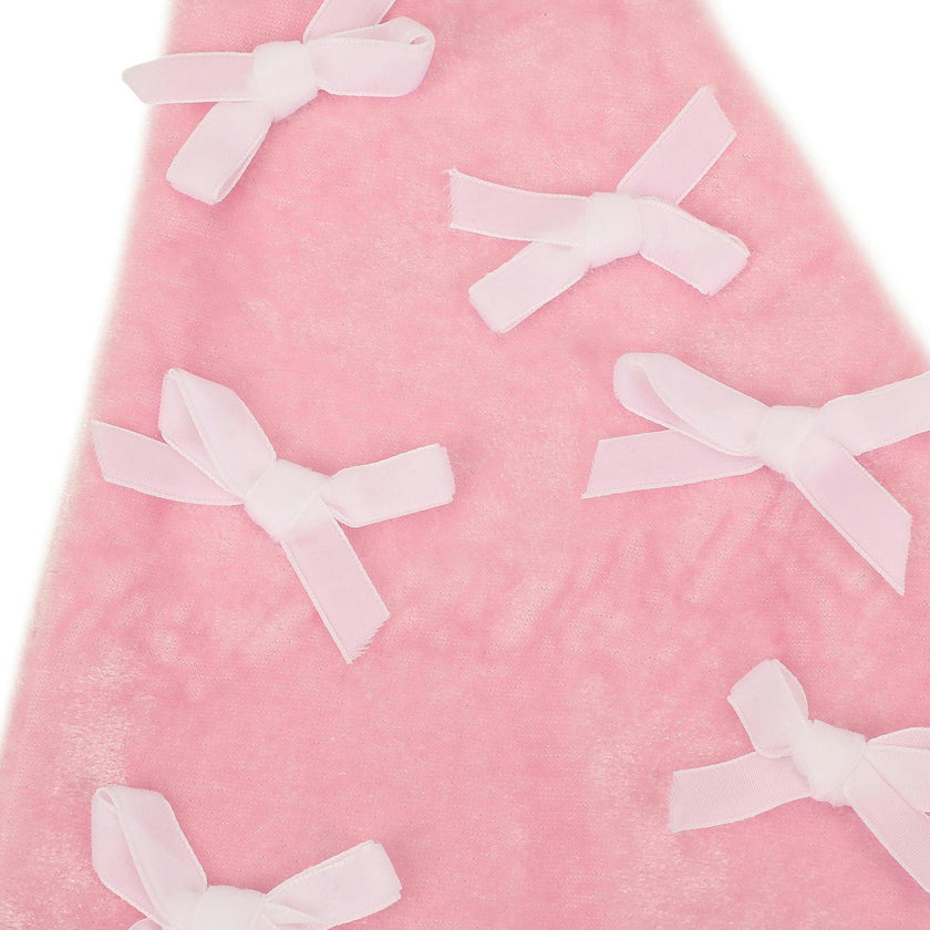 Packed Party Pink Velvet and Bows Santa Hat - Pastel Pink Plush Trim Santa Hat with Festive Bows and Pom Pom for Christmas Parties and Gift Exchanges