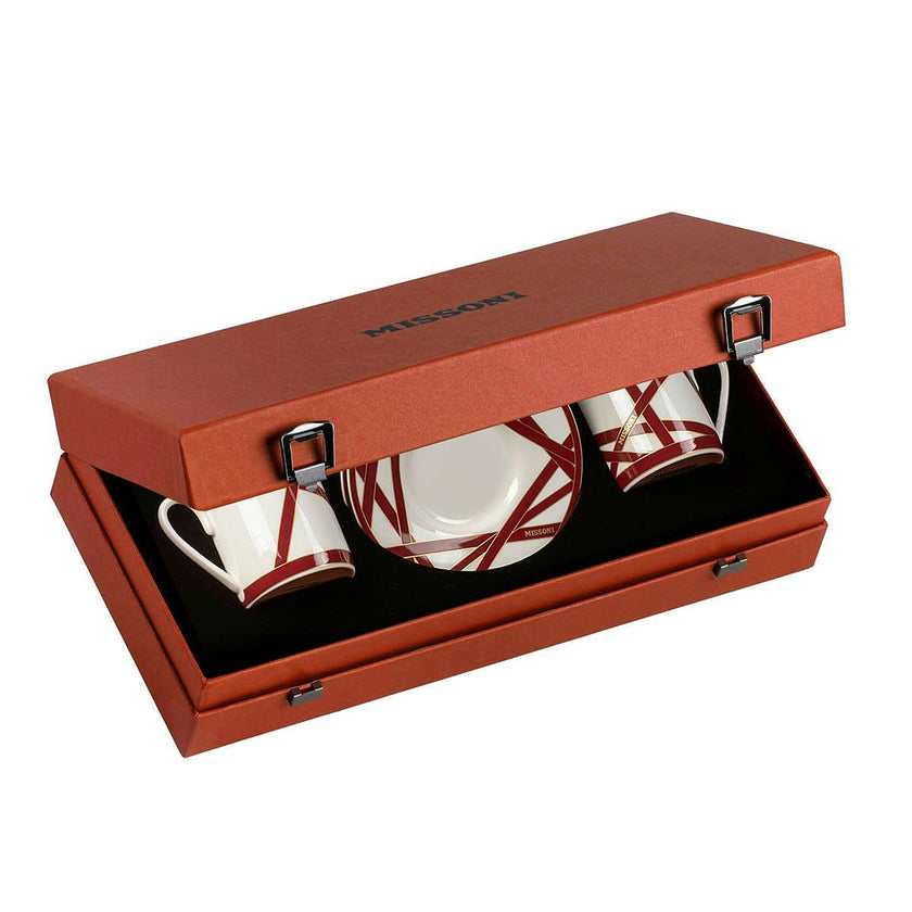 NASTRI BORDEAUX Luxury box Set 2 Pcs. Coffee Cup & Saucer - Ø 6 X H 6,1 Cm Cap. 12 Cl. - S.12 Cm