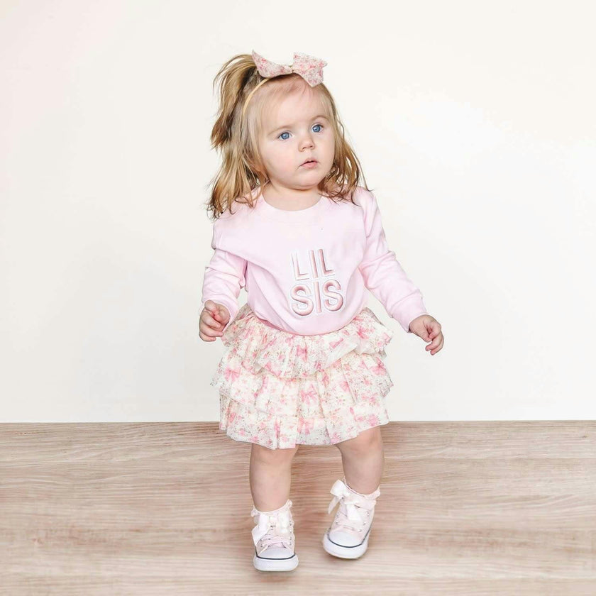 Lil Sis Embroidered Patch Long Sleeve Romper - Ballet