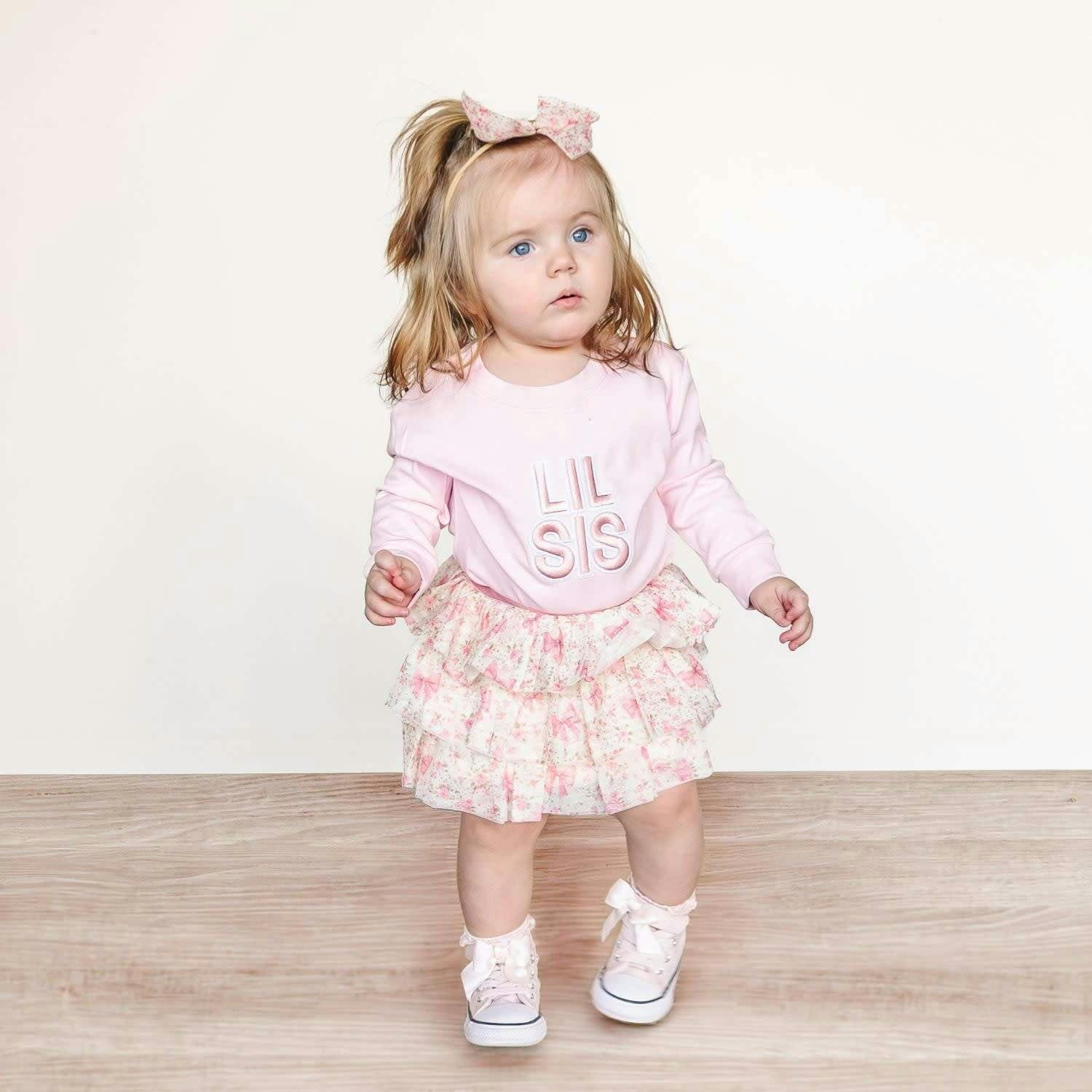 Lil Sis Embroidered Patch Long Sleeve Romper - Ballet
