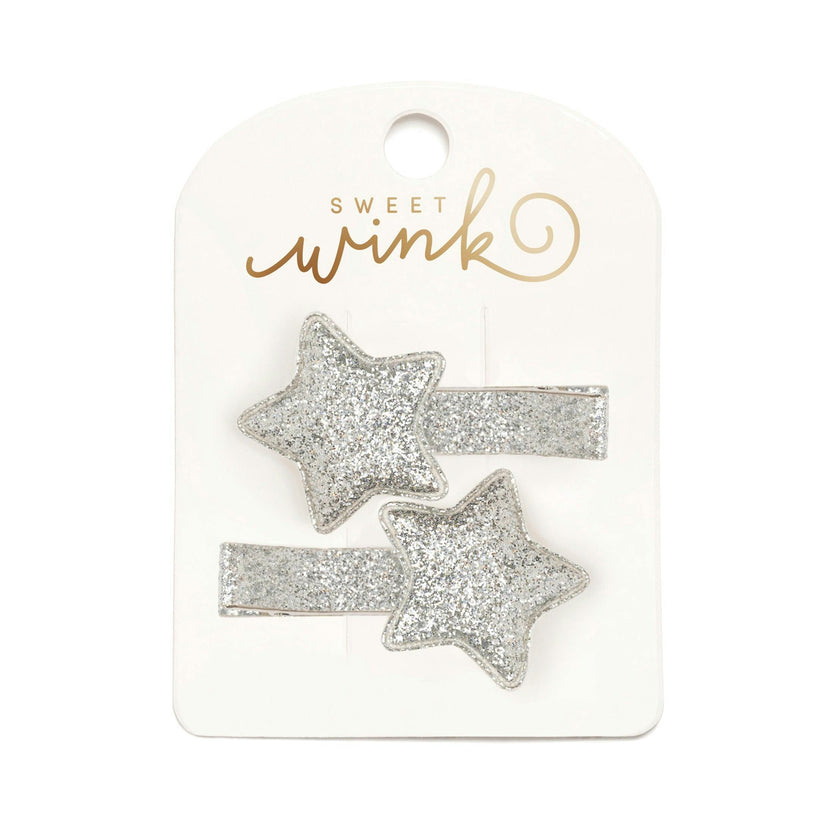 Silver Glitter Star Clip Set