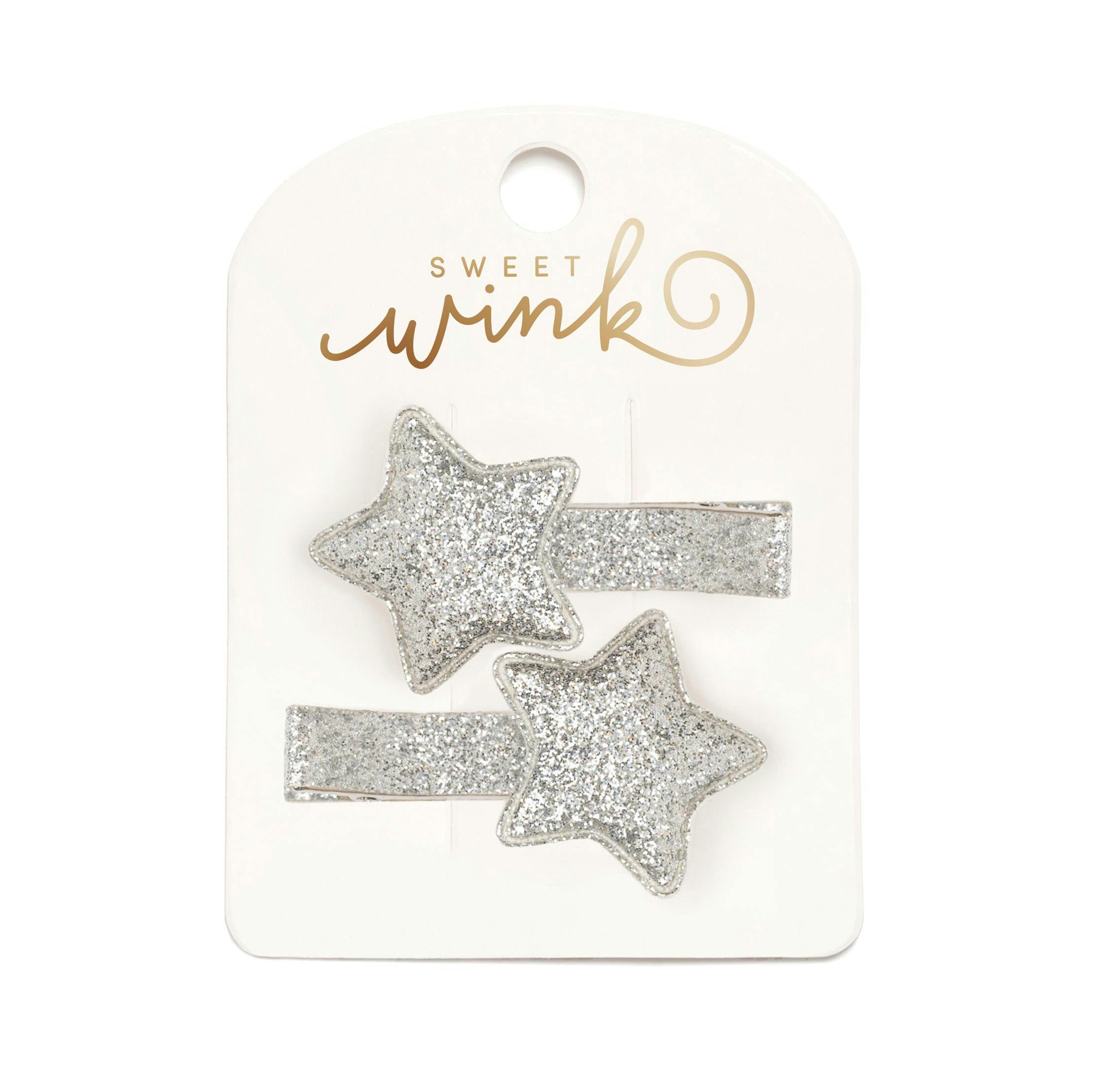 Silver Glitter Star Clip Set