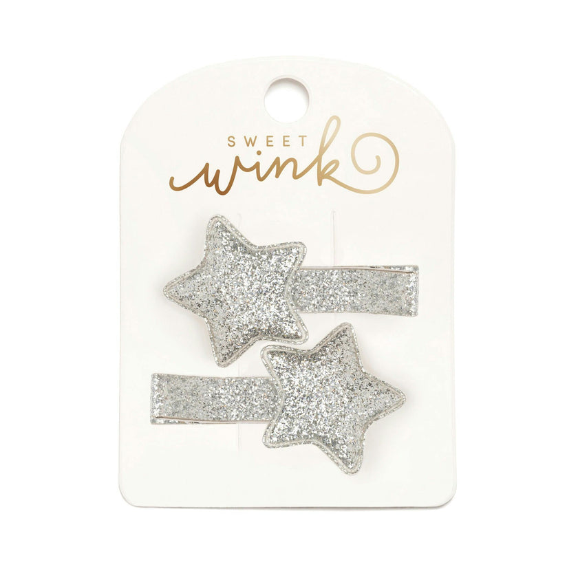 Silver Glitter Star Clip Set