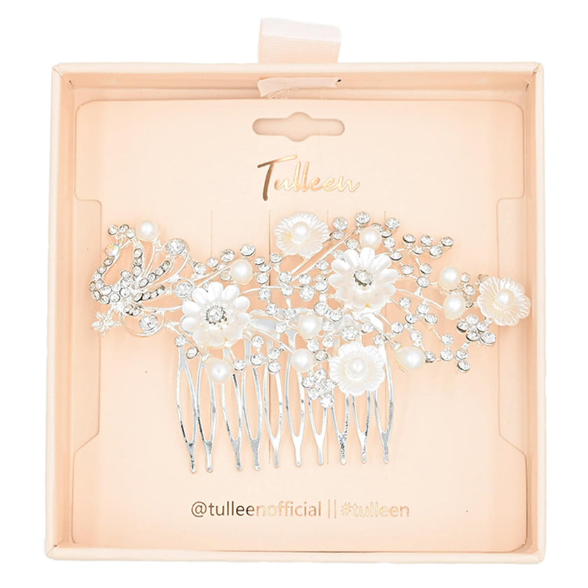 Crystal Ribbon Flowerbed Hair Comb