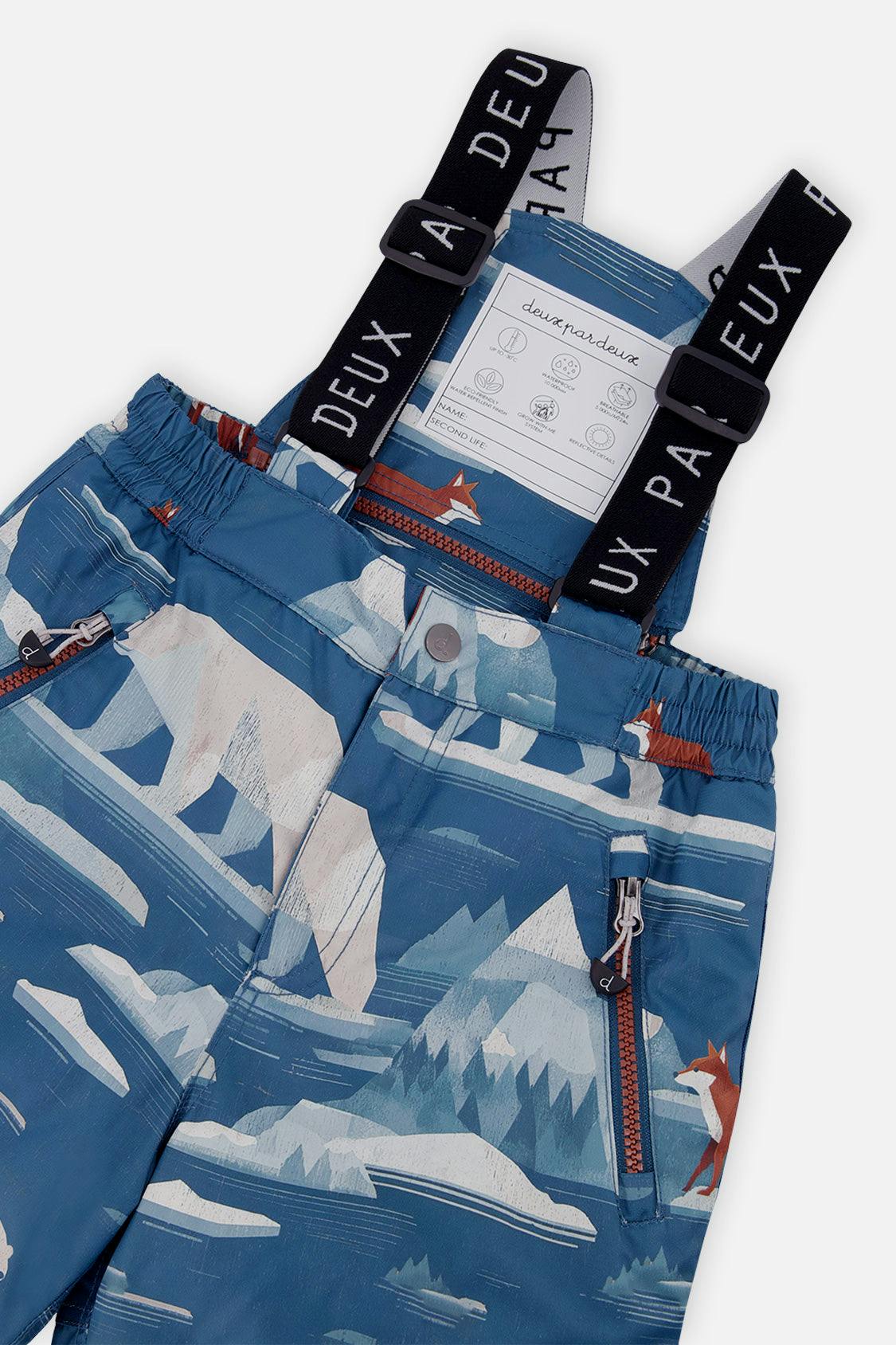 Two Piece Play Snowsuit Navy And Rust Colorblock With Blue Bear Print Pants