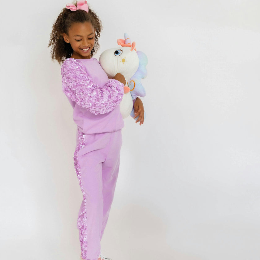 Lavender Sequin Joggers Set