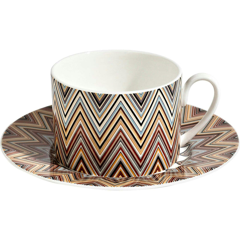 Tea Cup & Saucer Zig Zag Set of 2 In Luxury Box Jarris 148 Diam. 3.3"