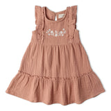 Organic Embroidered Tiered Dress - Clay