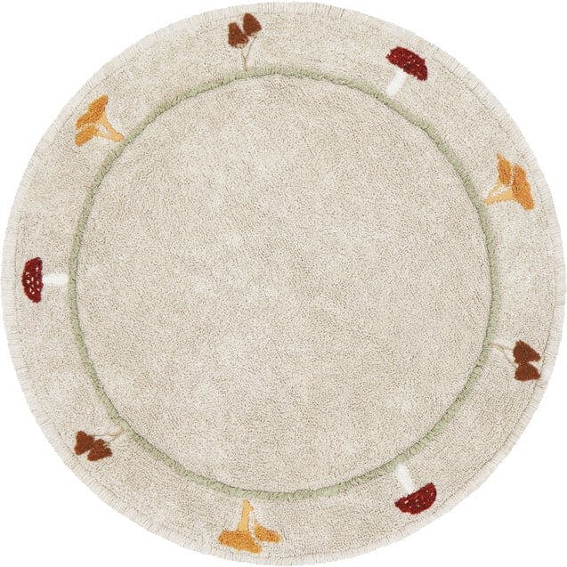 Chanterelle & Morel Mushrooms Round Washable Rug