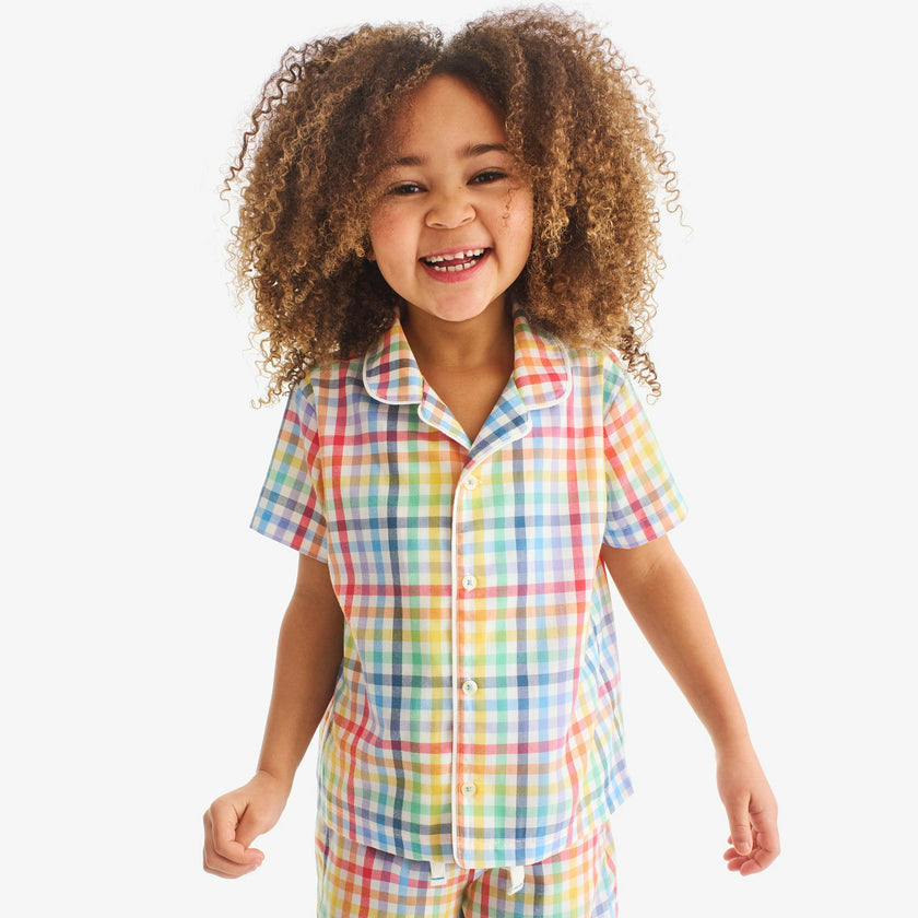 Clearance kids short sleeve PJ top in rainbow plaid
