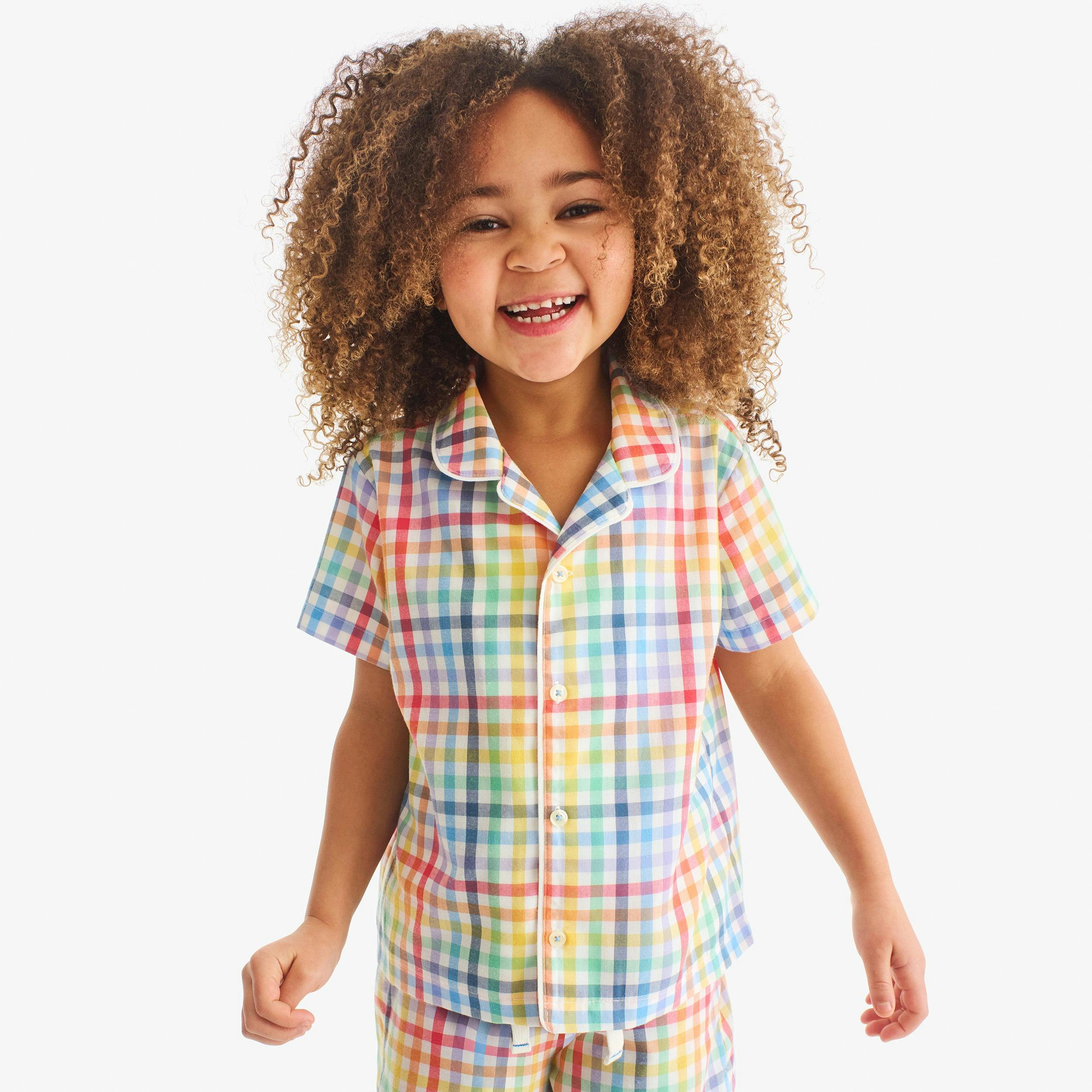 Kids short sleeve PJ top in rainbow plaid