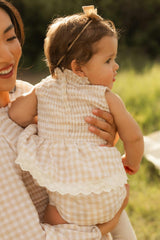 Baby Presley Sleeveless Romper in Cream Gingham