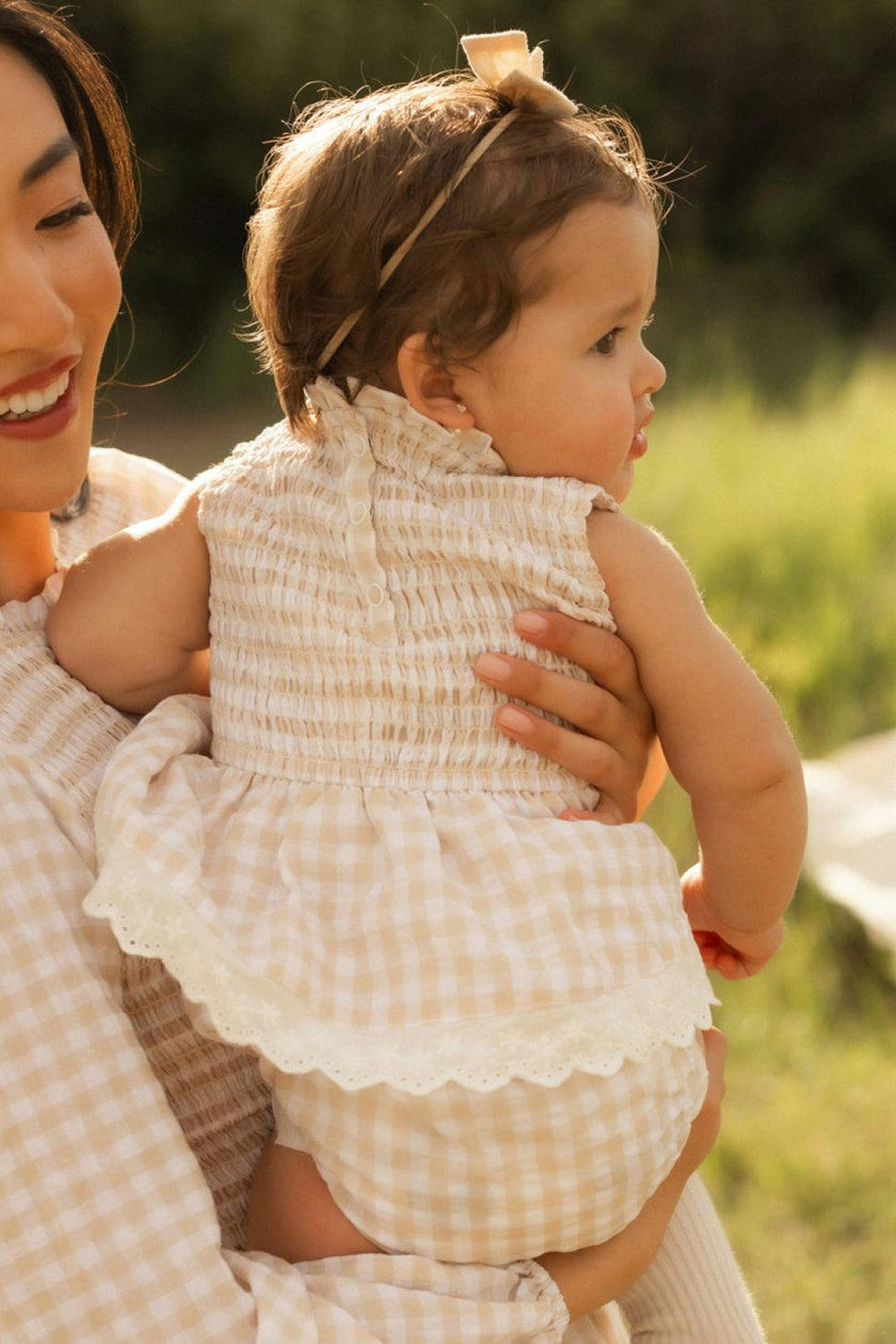Baby Presley Sleeveless Romper in Cream Gingham