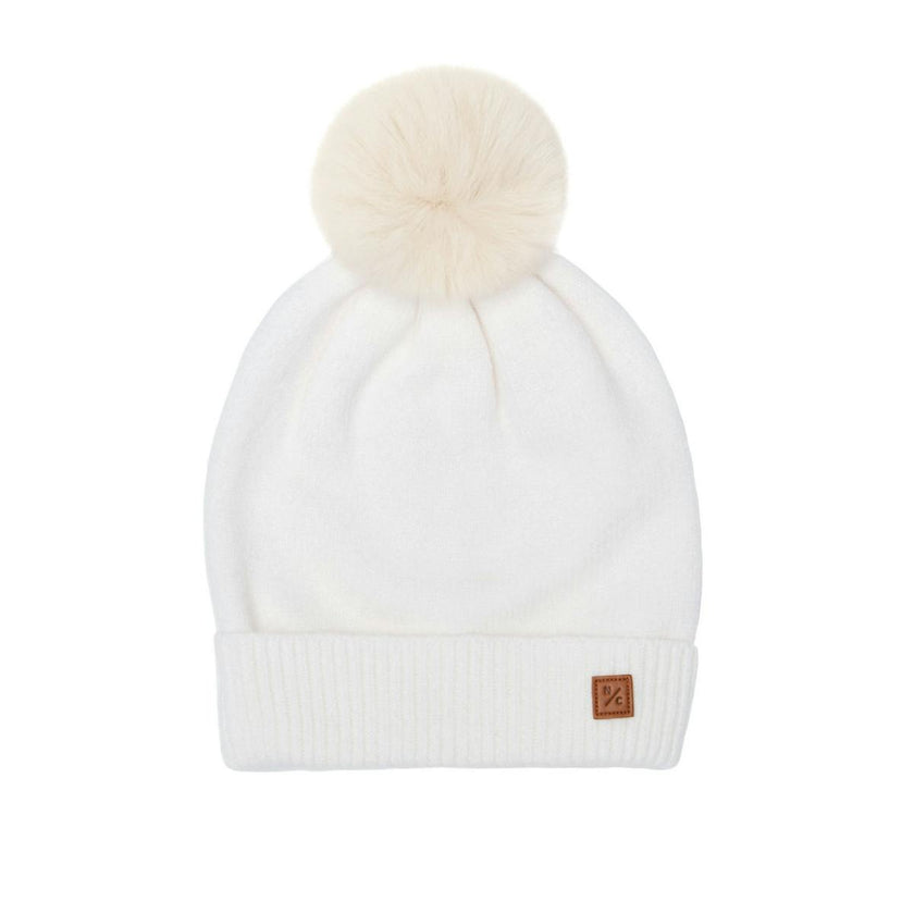 Kids Knit Winter Hat with Faux Fur Pom