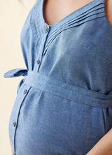 Sleeveless Chambray Maternity and Nursing Midi Dress