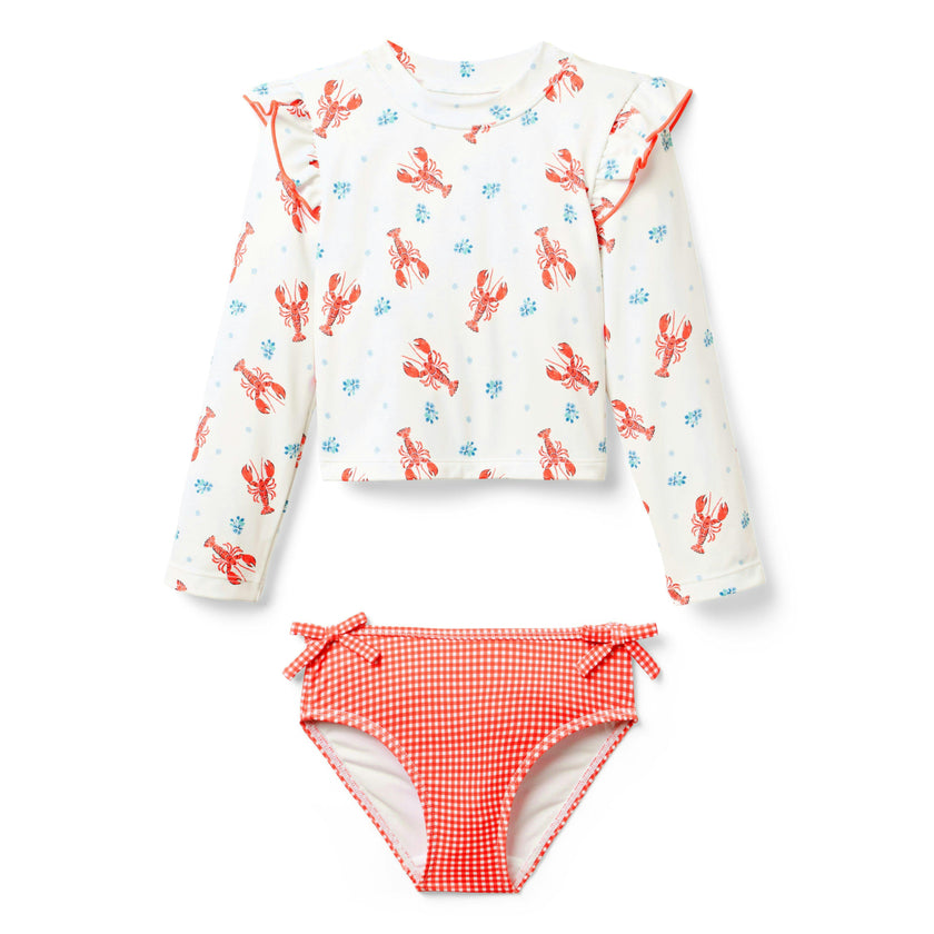Lobster Rash Guard Swimsuit, multicolor