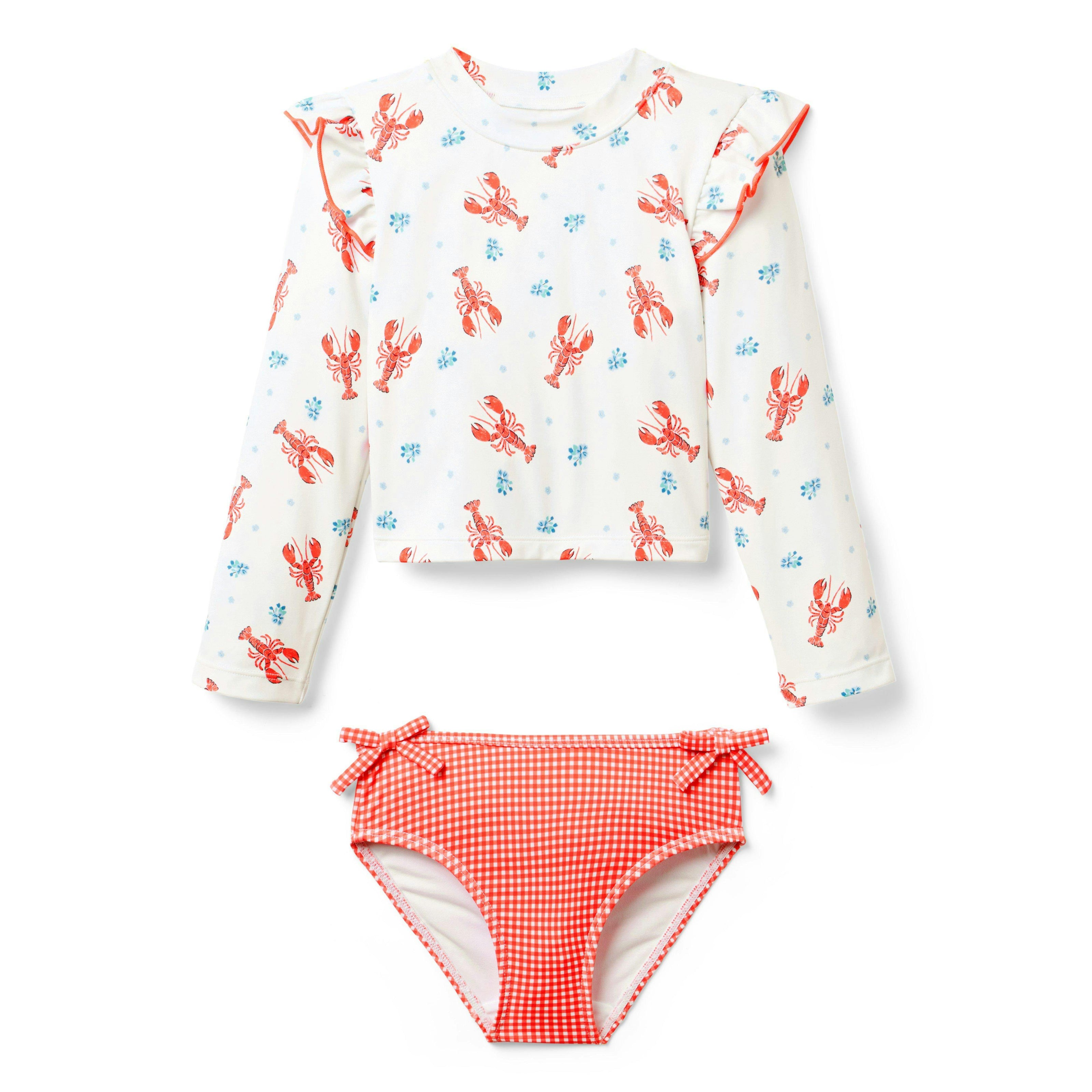 Lobster Rash Guard Swimsuit, multicolor