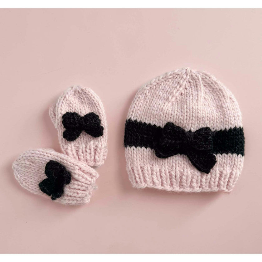 Bow Mittens, Baby Pink/Black