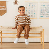 Teddy Bear Patch Striped Sweatshirt