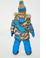 Two Piece Play Snowsuit Grey and Blue Dinosaur Print with Blue Pants