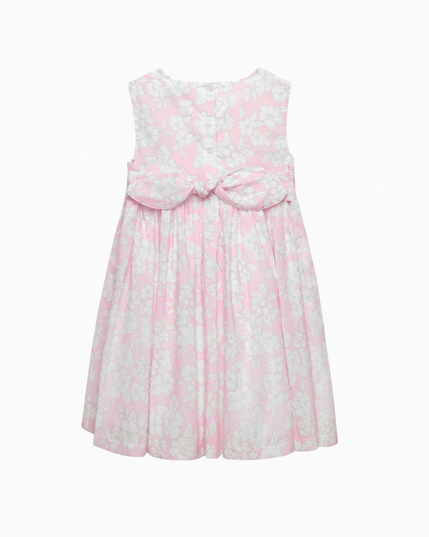 Molly Smocked Pinafore Dress in Pale Pink Floral