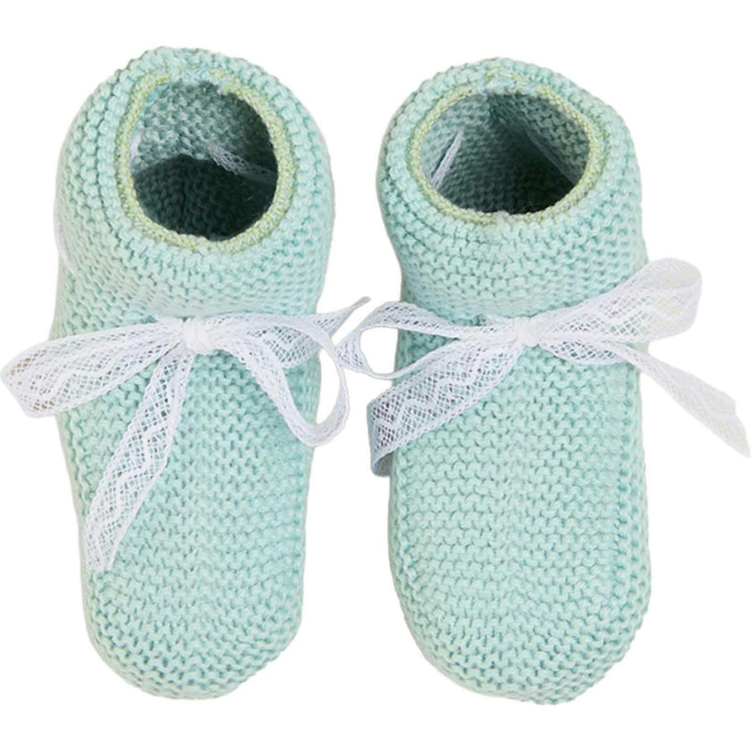 Lace Detail Knitted Booties in Sage Green (0-6mths)