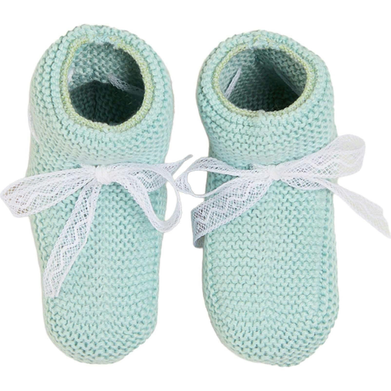Lace Detail Knitted Booties in Sage Green (0-6mths)