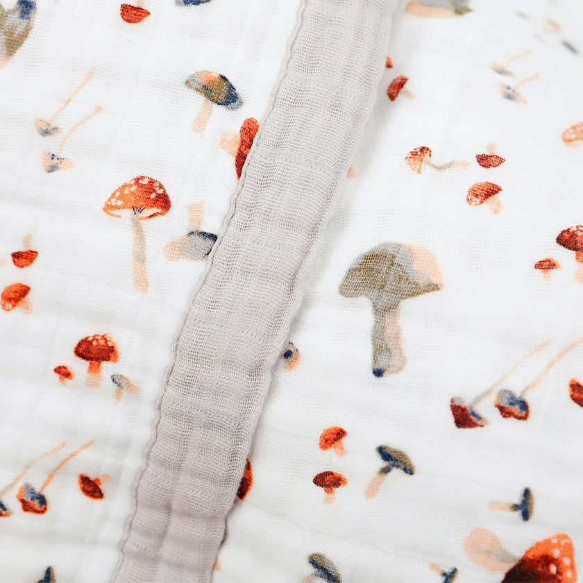 Cotton Muslin Quilted Throw - Mushrooms