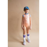 The Noho High Collar Front Half Zip One-Piece, Salmon Sky