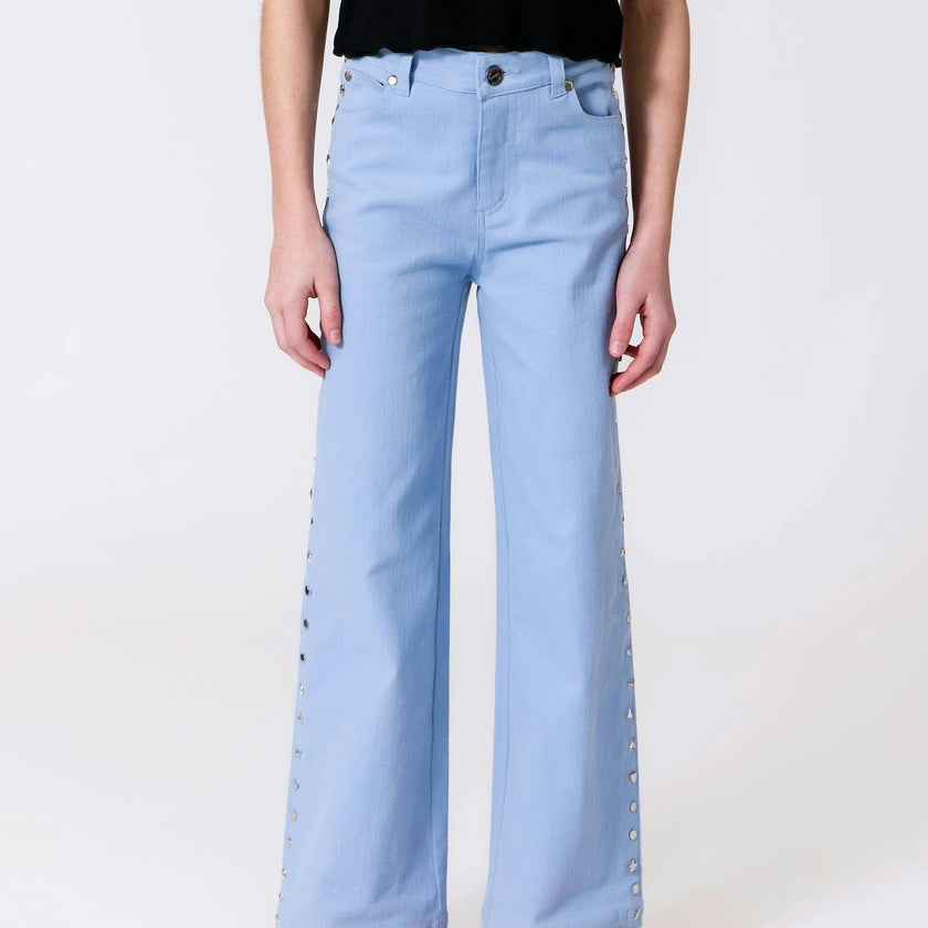 Girls Twill Stud Pant in Cloud Blue