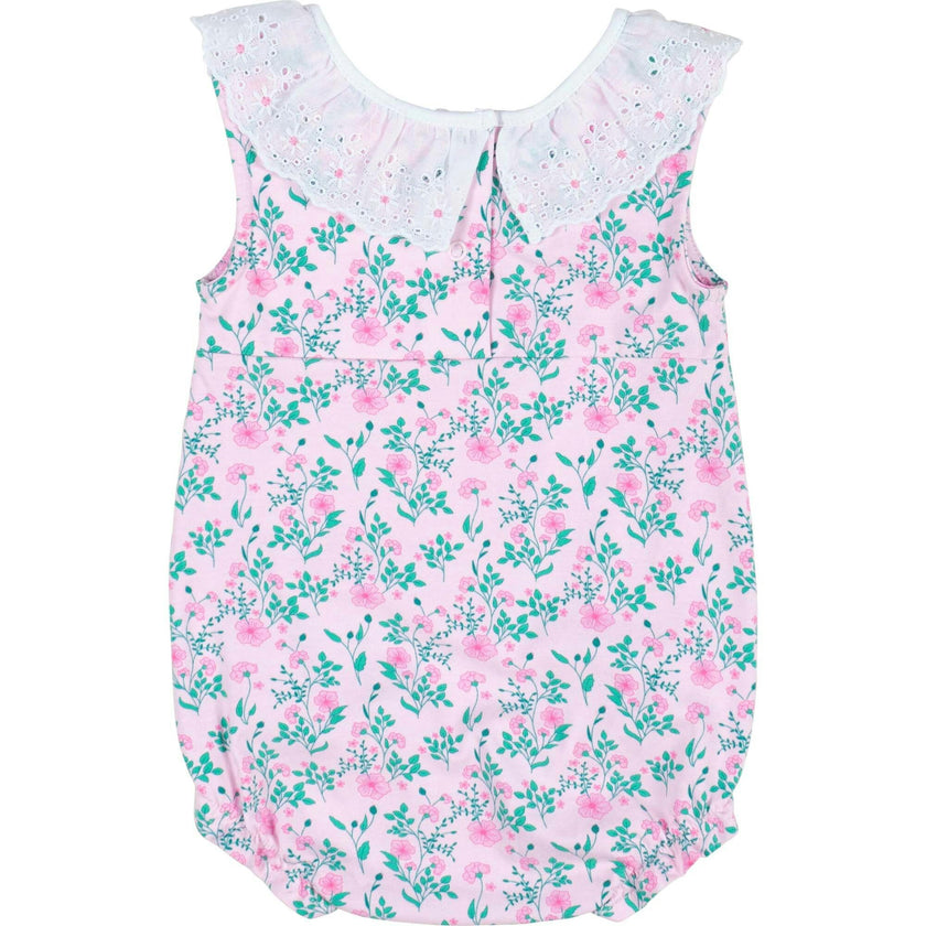 Floral Print Romper with Eyelet Collar