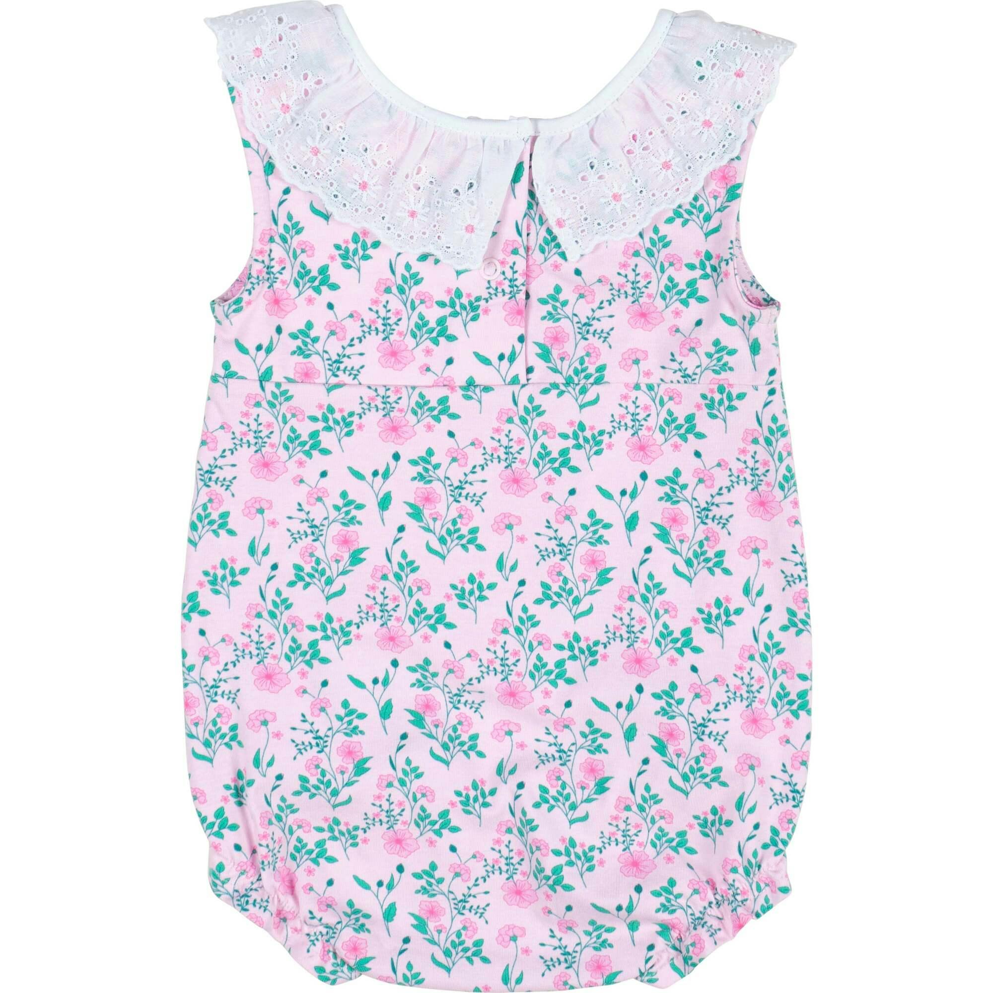Floral Print Romper with Eyelet Collar