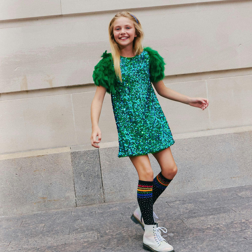 Feather Puff Sleeve Sequin Short Party Dress
