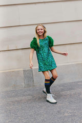 Feather Puff Sleeve Sequin Short Party Dress
