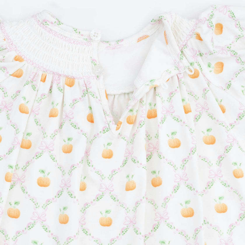 Pretty Pumpkin Trellis - Jane Puff Sleeve Bishop Dress and Bloomer