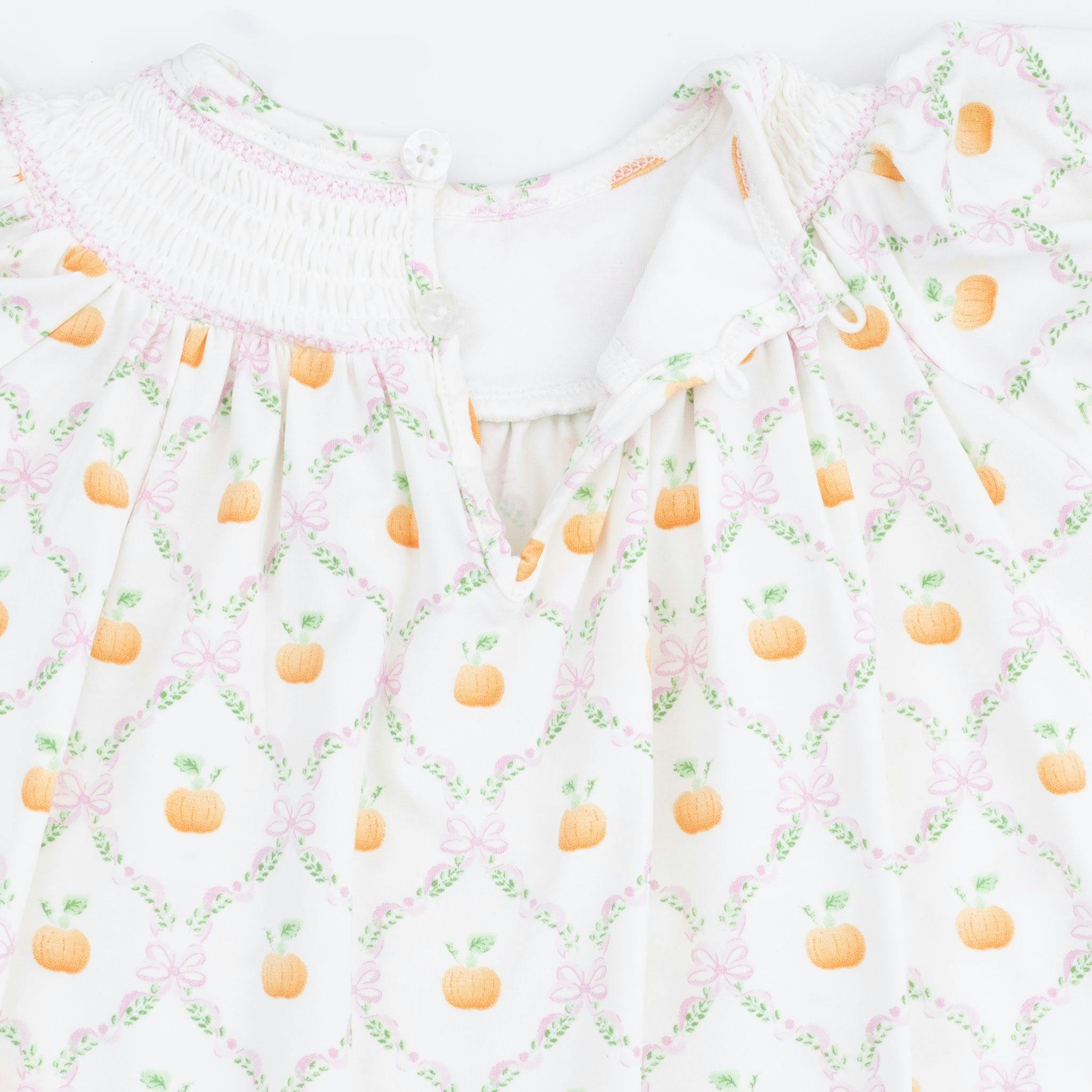 Pretty Pumpkin Trellis - Jane Puff Sleeve Bishop Dress and Bloomer